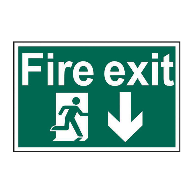 Fire Exit Running Man Arrow Down - 1.2mm Recyclable Pp (300 X 200mm)