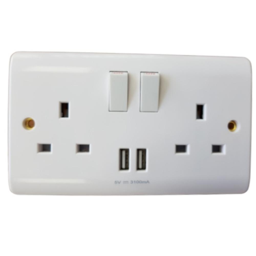 Phoenix 2 Gang Switched Socket Usb 3.1A Type A