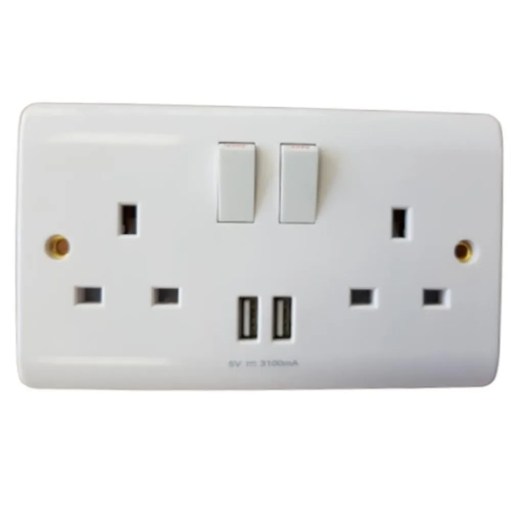 Phoenix 2 Gang Switched Socket Usb 3.1A Type A