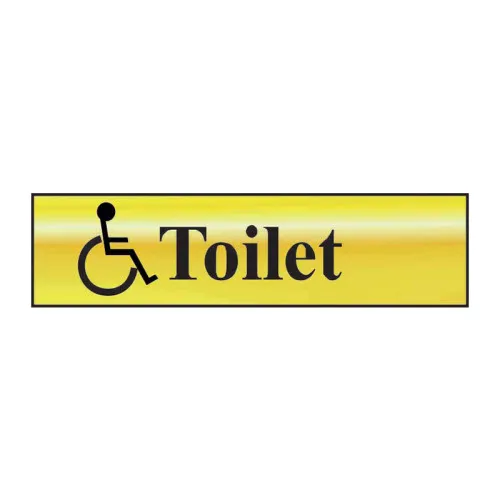 Toilet (Disabled Symbol)' Sign, Polished Gold Effect, Self-Adhesive Pvc (200mm X 50mm)