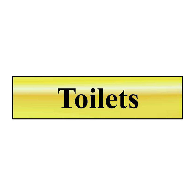 Toilets' Sign, Polished Gold Effect, Self-Adhesive Pvc (200mm X 50mm)