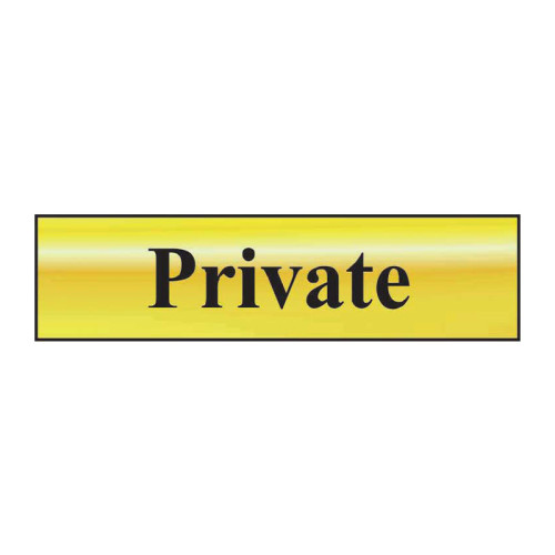 Private' Sign, Polished Gold Effect, Self-Adhesive Pvc (200mm X 50mm)