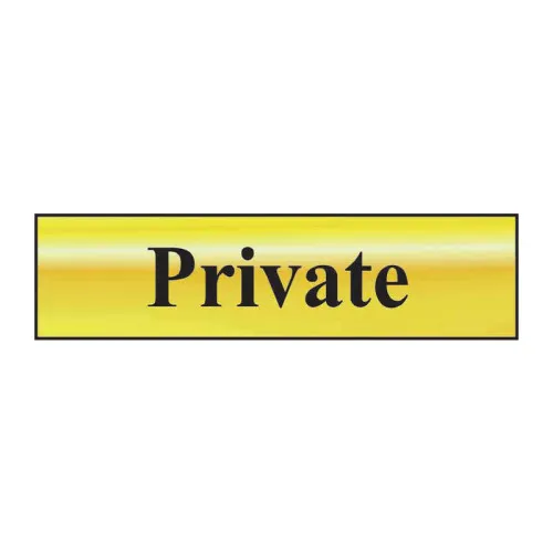 Private' Sign, Polished Gold Effect, Self-Adhesive Pvc (200mm X 50mm)