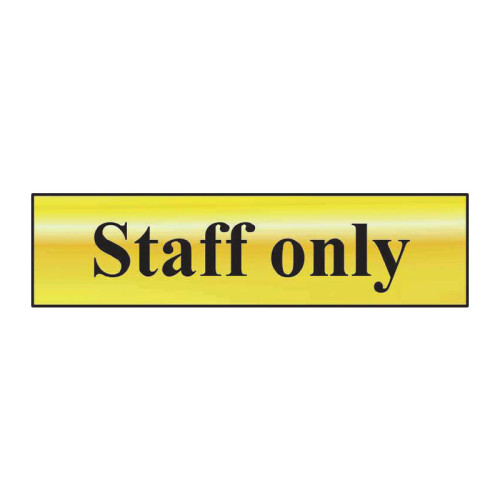 Staff Only' Sign, Polished Gold Effect, Self-Adhesive Pvc (200mm X 50mm)