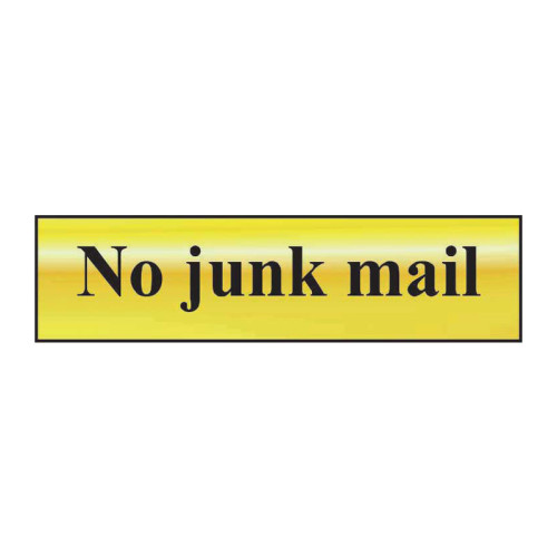 No Junk Mail' Sign, Polished Gold Effect, Self-Adhesive Pvc (200mm X 50mm)