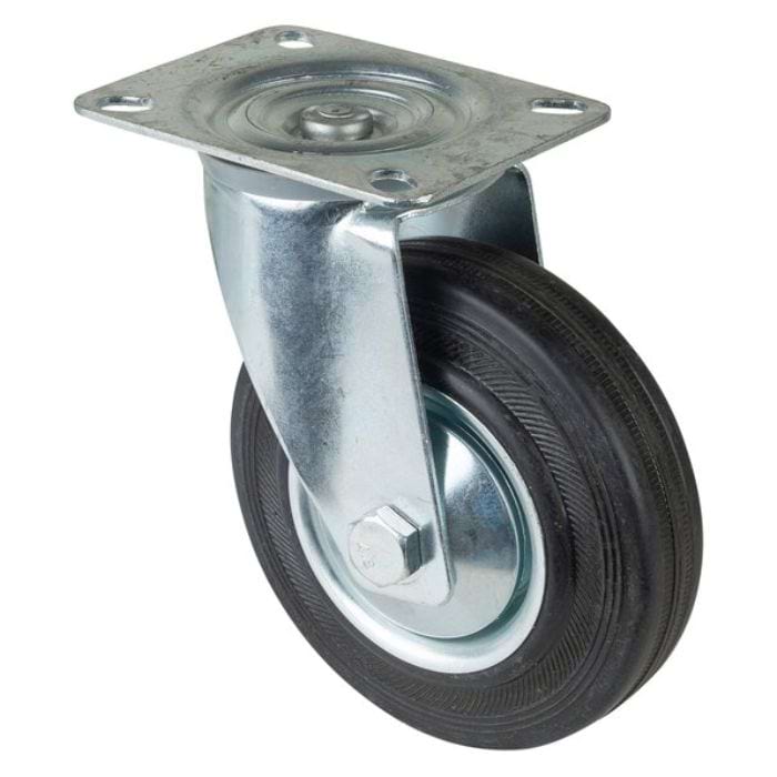 Transport Castor 125mm Swivel 100kg Rubber Black