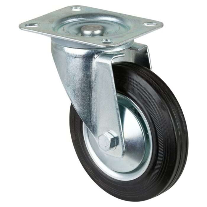 Transport Castor 160mm Swivel 135kg Rubber Black