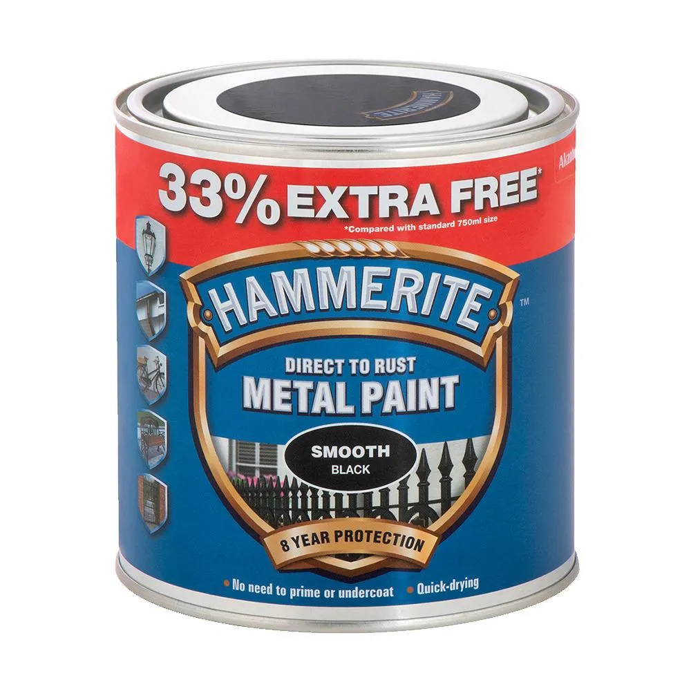 Hammerite Metal Paint Smooth Black 33% Free 1L