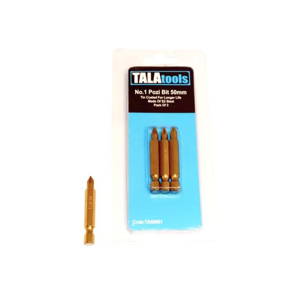 Tala Tin Coated Screwdriver Bits Pozidriv Pz1 50mm (Pack 3)