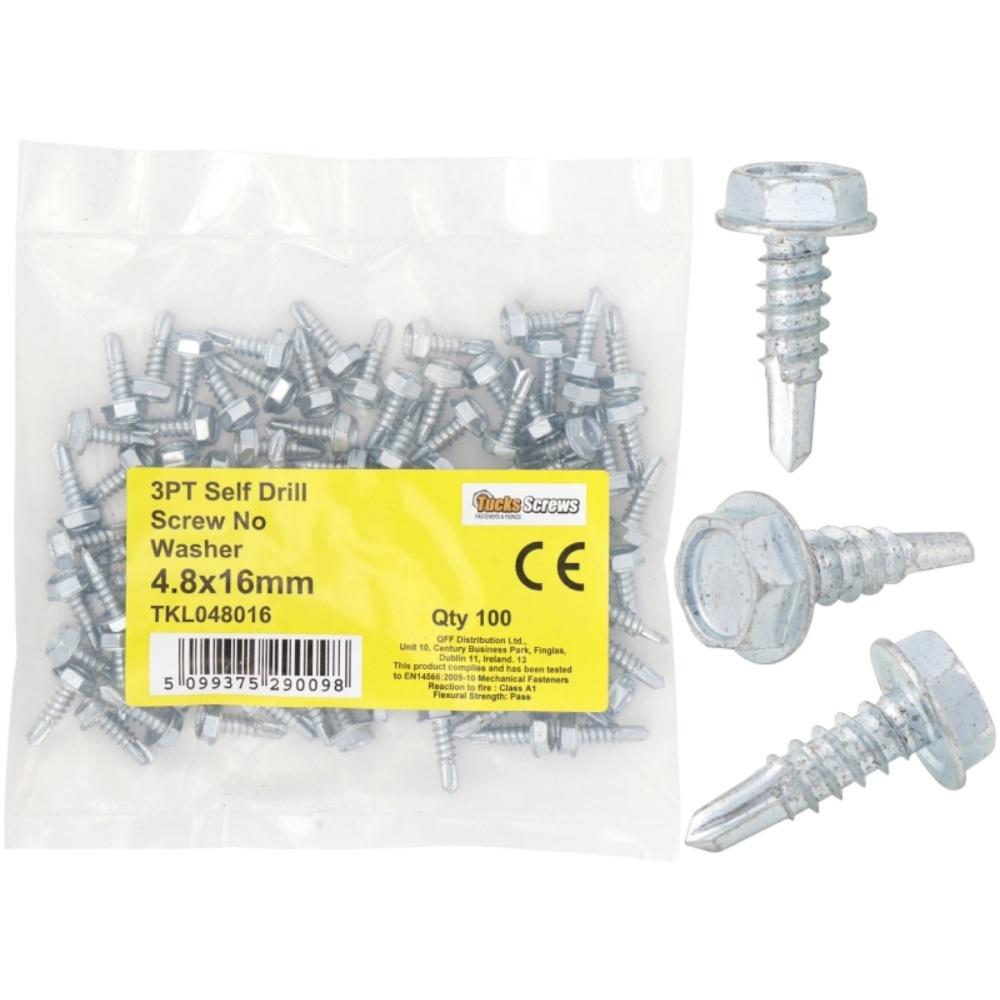 Tucks - Hex Self Drilling 3 Point Screw 100Pce No Washer 4.8X16mm