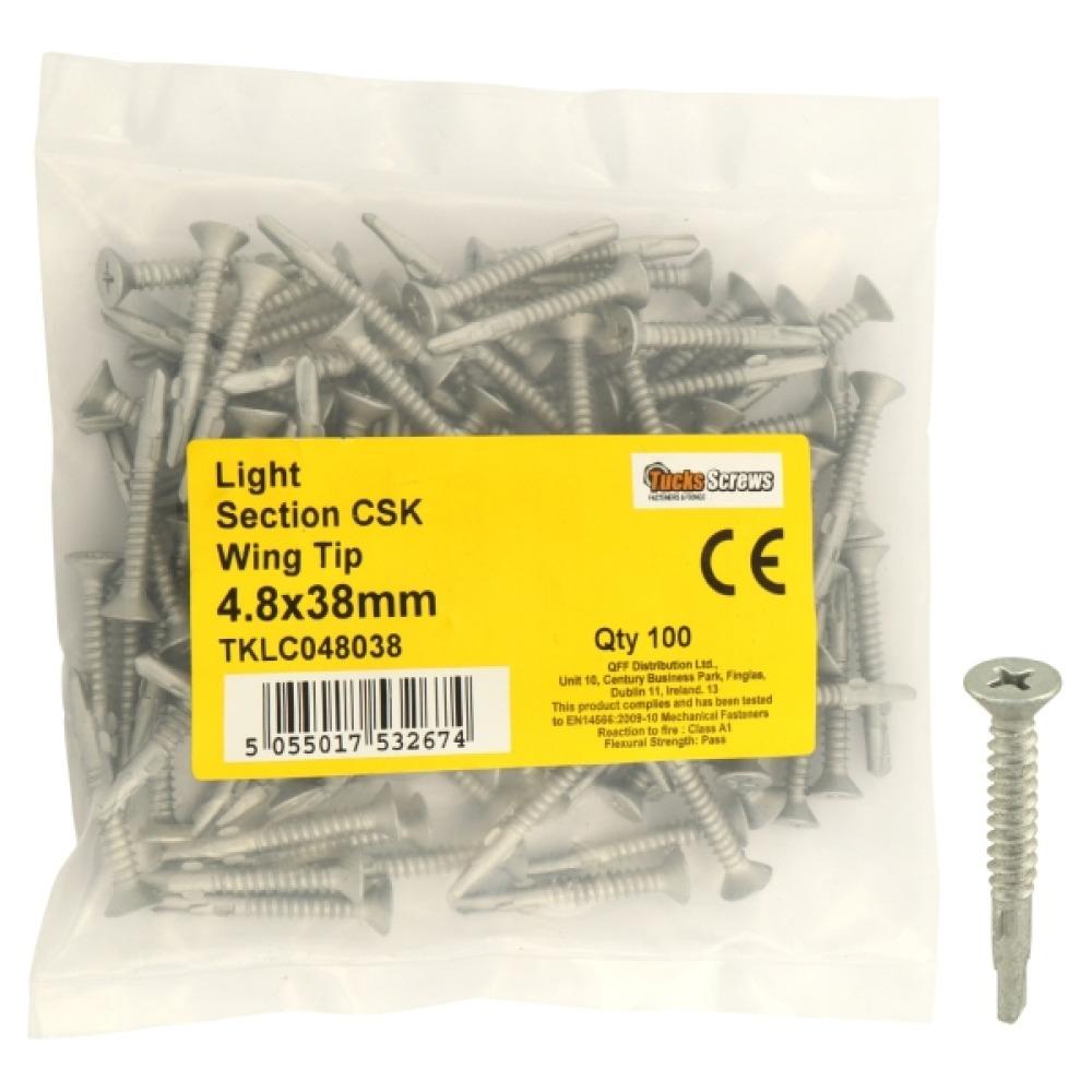 Tucks - Countersunk Wing Light Tek Self Driller 100Pce 5.5X50mm