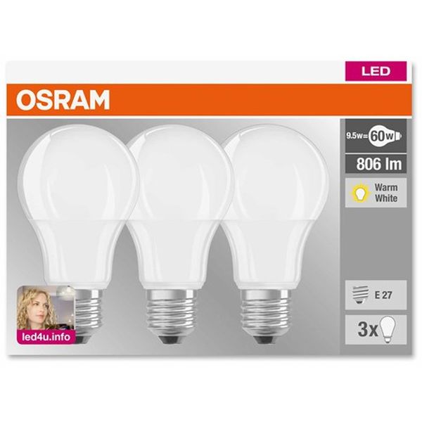 Osram Led Bulb 9.5W Es - 3 Pack