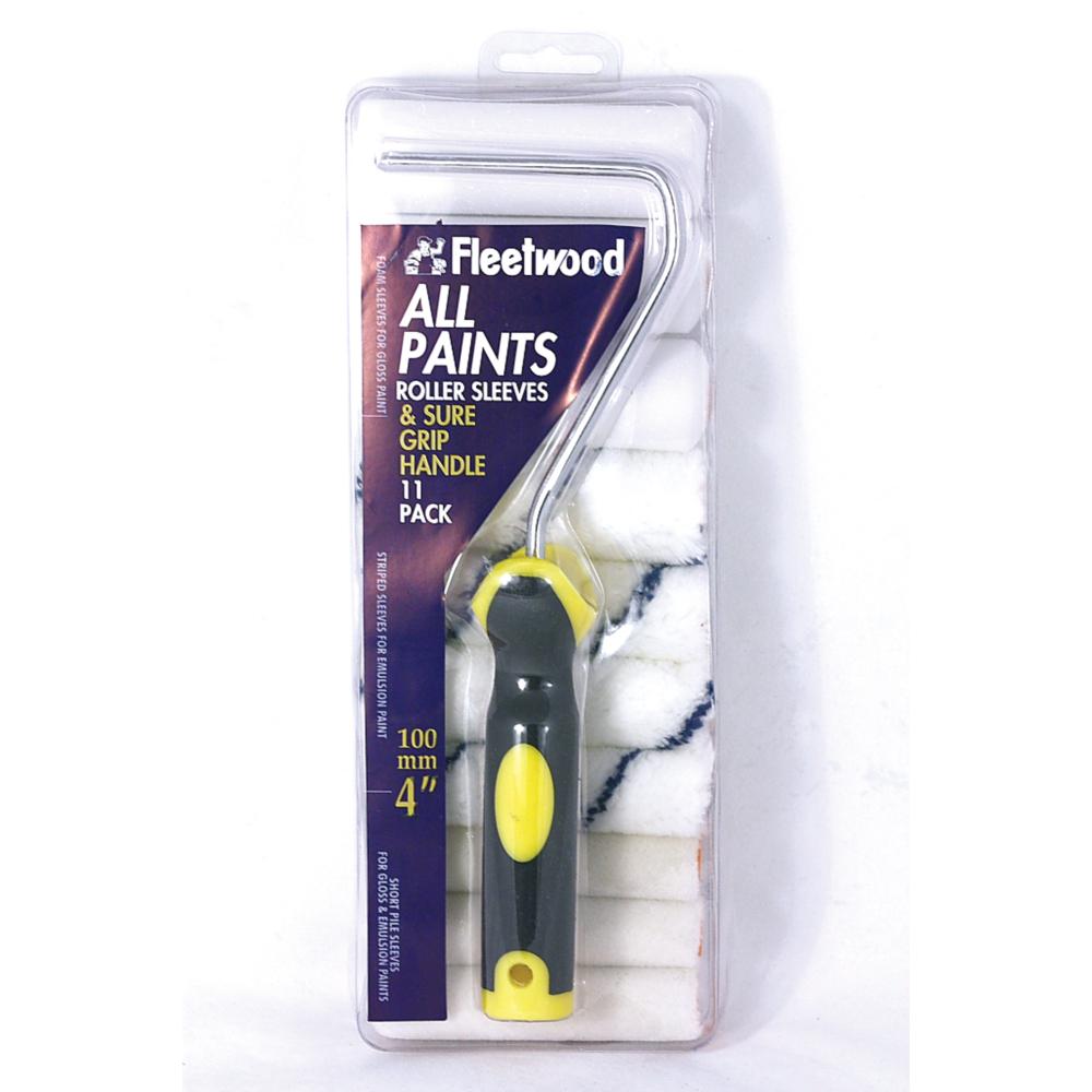 Fleetwood 4" All Paints Roller 11 Sleeves & Sure Grip Handle