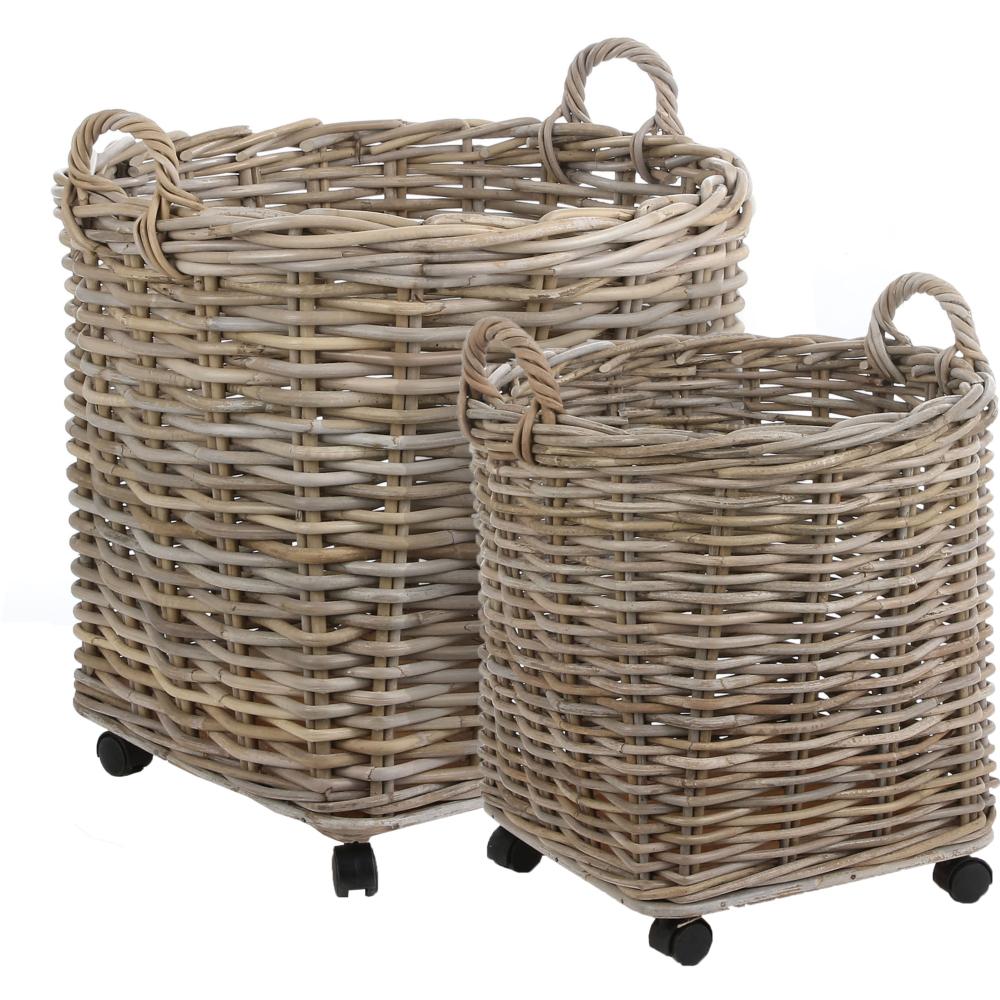 Marcia Set Of 2 Round Baskets On Wheels