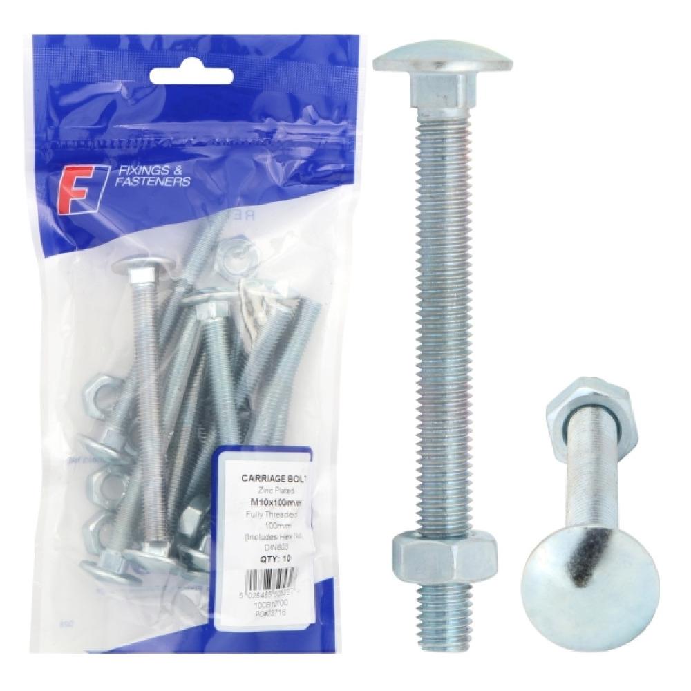 Forgefix Prepack Carriage Bolt Zinc Plated M8X50mm (Bag10)