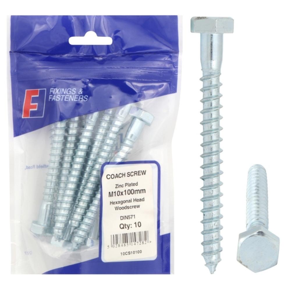 Forgefix Prepack Coach Screw Zinc Plated M10X80mm (Bag10)