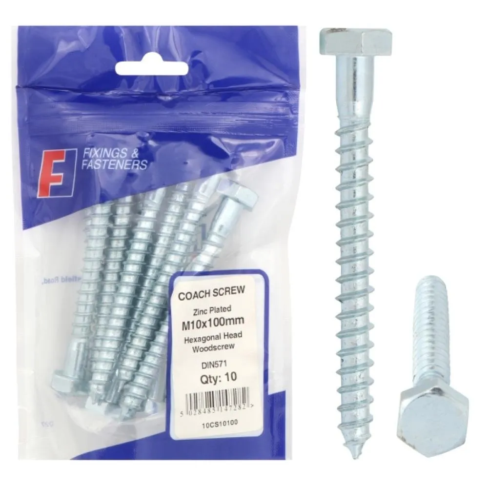 Forgefix Prepack Coach Screw Zinc Plated M8X50mm (Bag10)