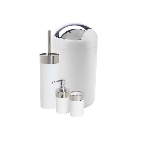 Tema White Chrome Set Bin Disp Tumbler Brush