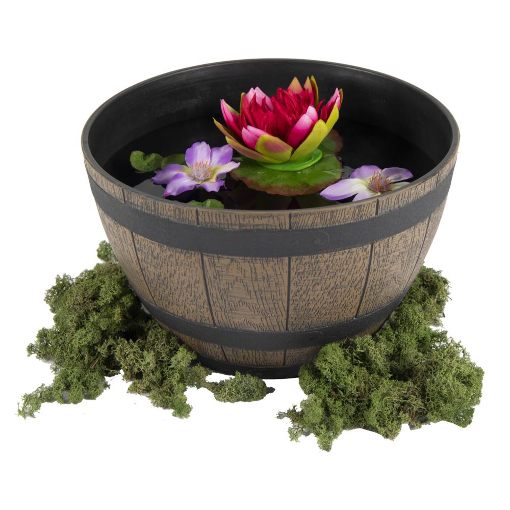 Wood Effect Resin Barrel Planter - 32cm
