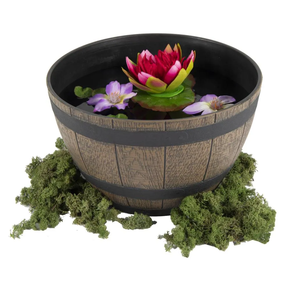 Wood Effect Resin Barrel Planter - 32cm