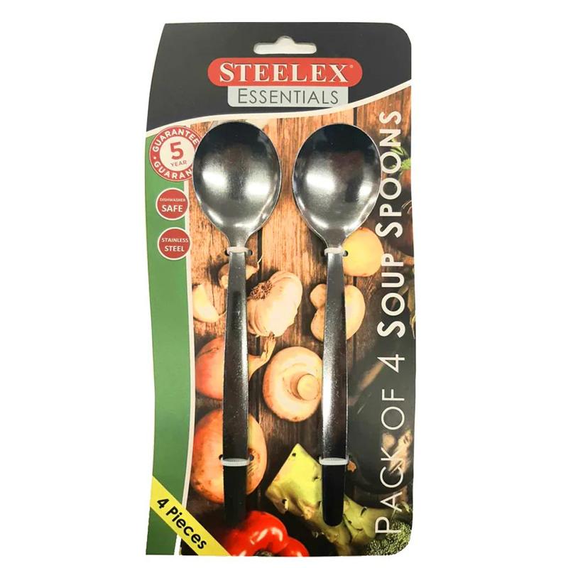 4 Carded Soup Spoons Steelex Essentials