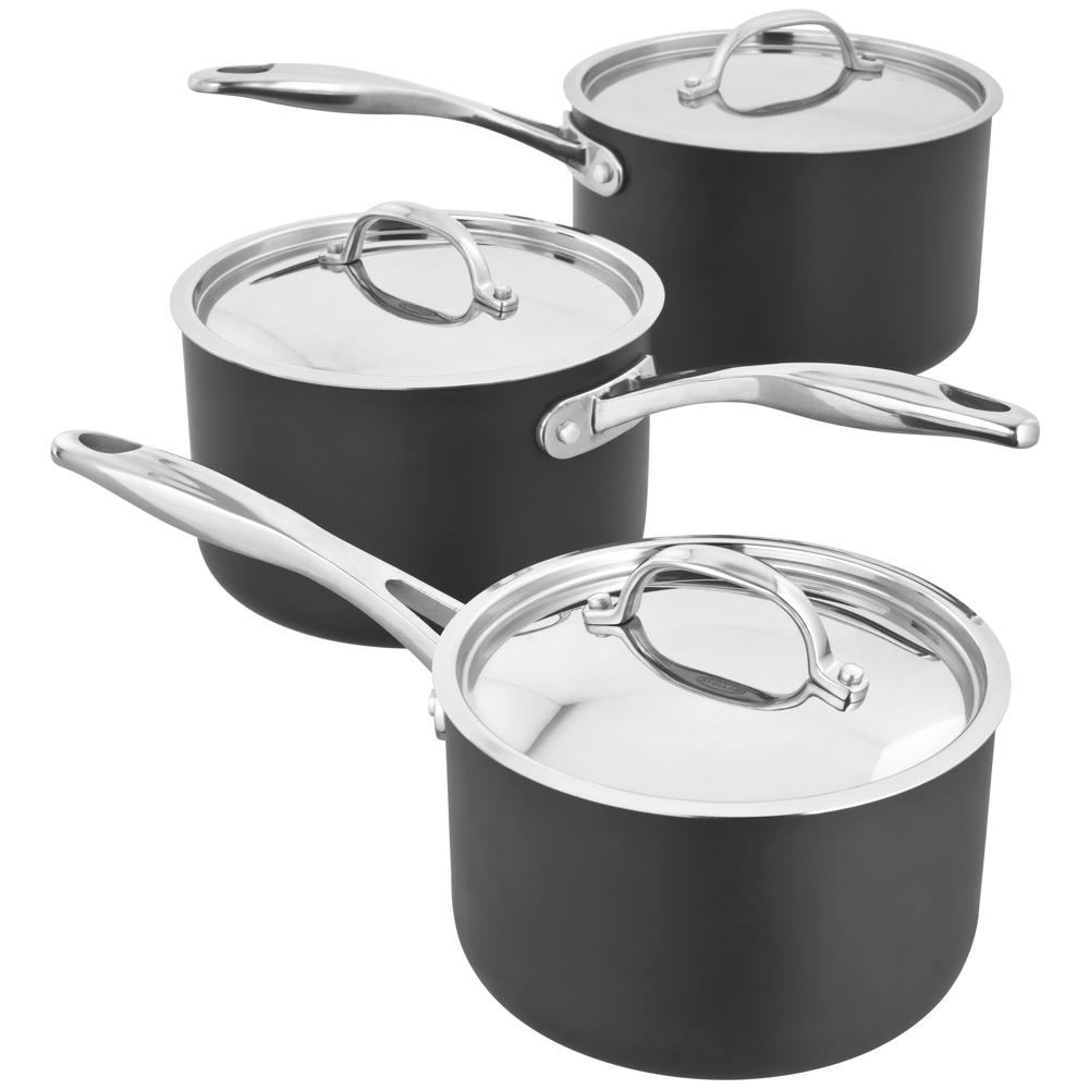 Stellar Hard Anodised, 3 Piece Saucepan Set, Non-Stick