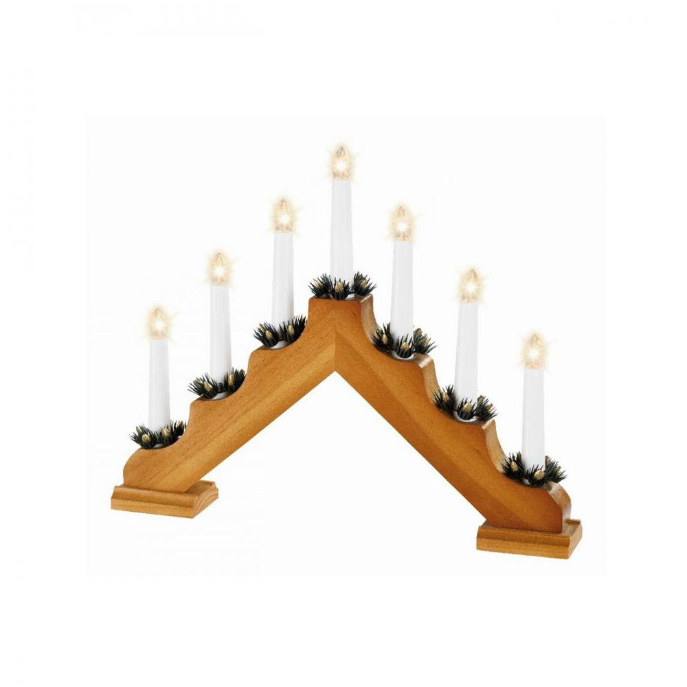 Lumineo Mains Operated Traditional 7 Light Wooden Candlebridge - Light Oak