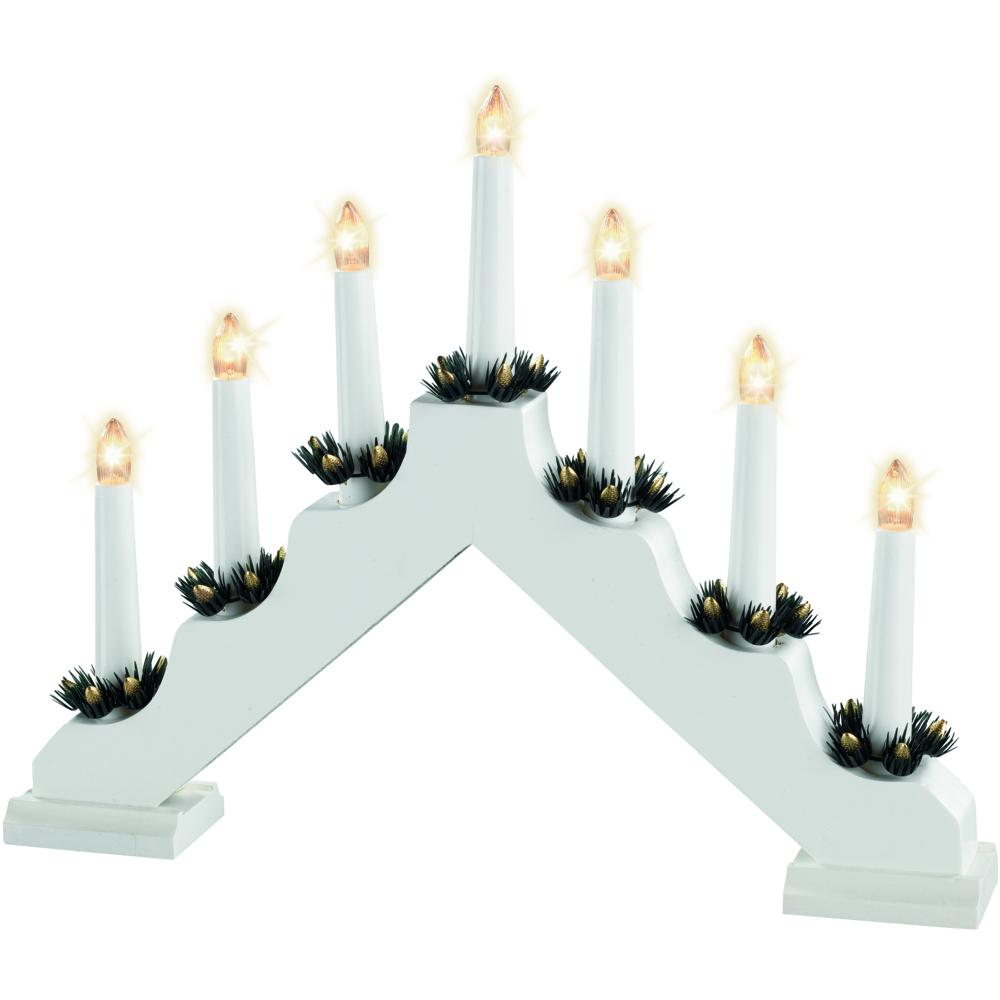 Lumineo Mains Operated Traditional 7 Light Wooden Candlebridge - White