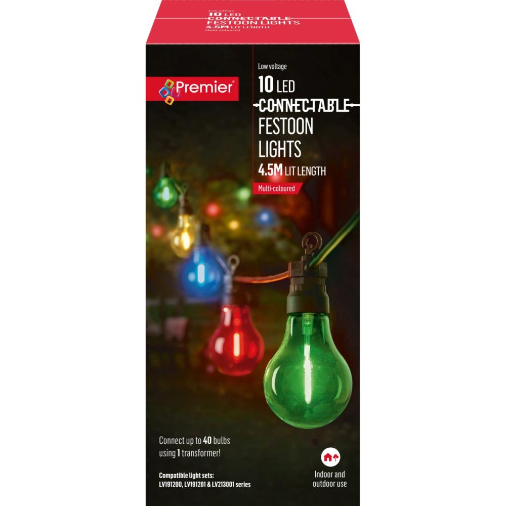 10 Outdoor Connectable Festoon Party Lights - Multi-Coloured