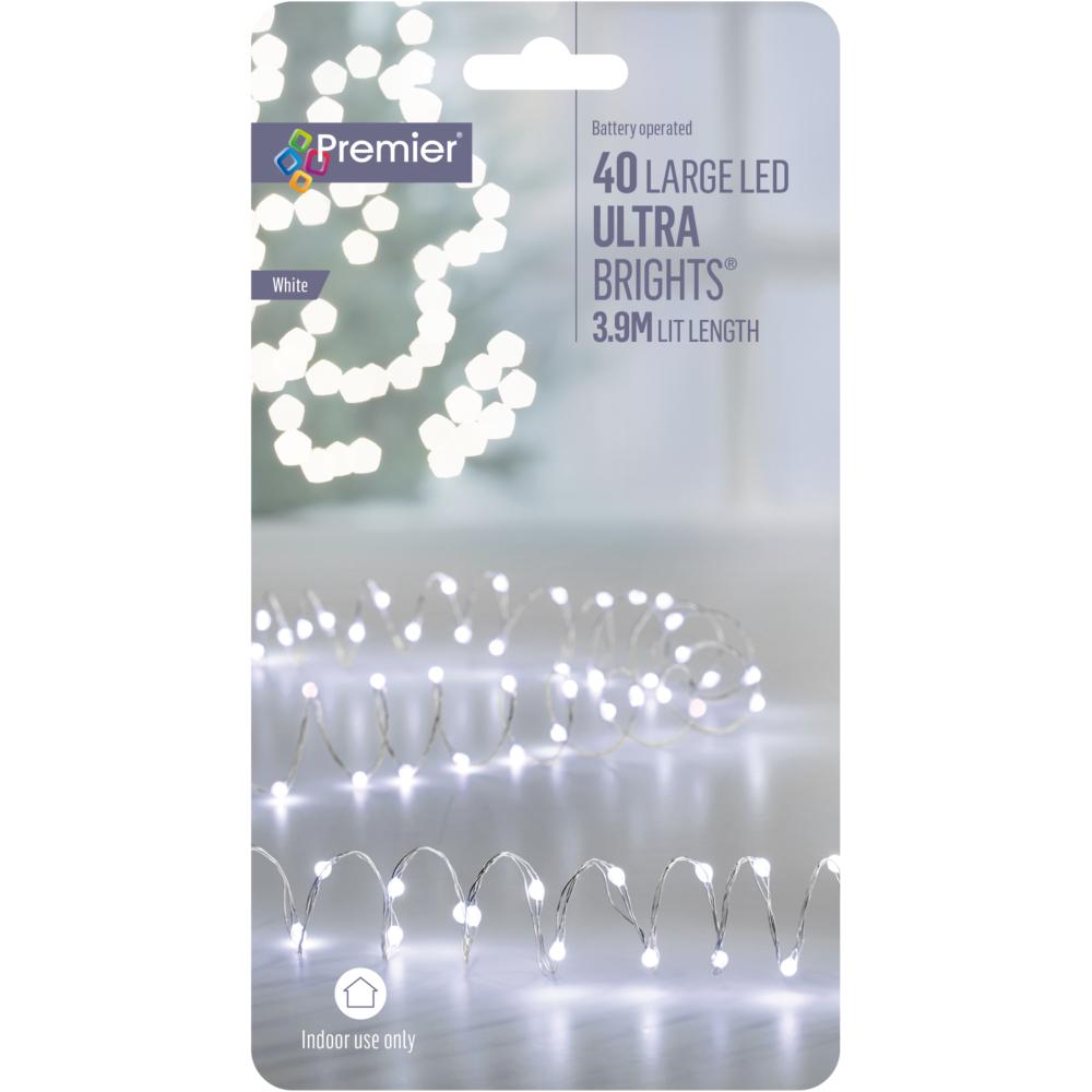 40 Large Led Battery Operated ULabrights - White