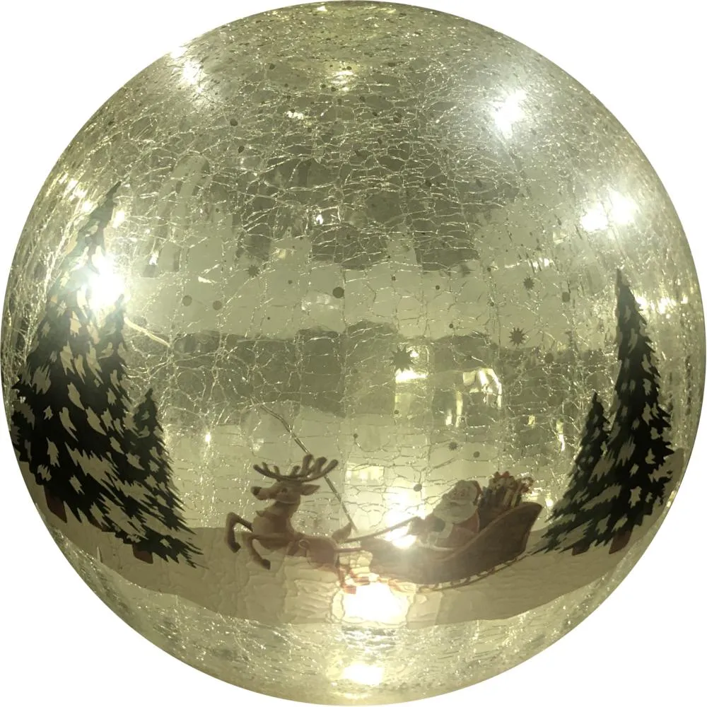 Led Lit Crackle Effect Santa Sleigh Ball - 20cm