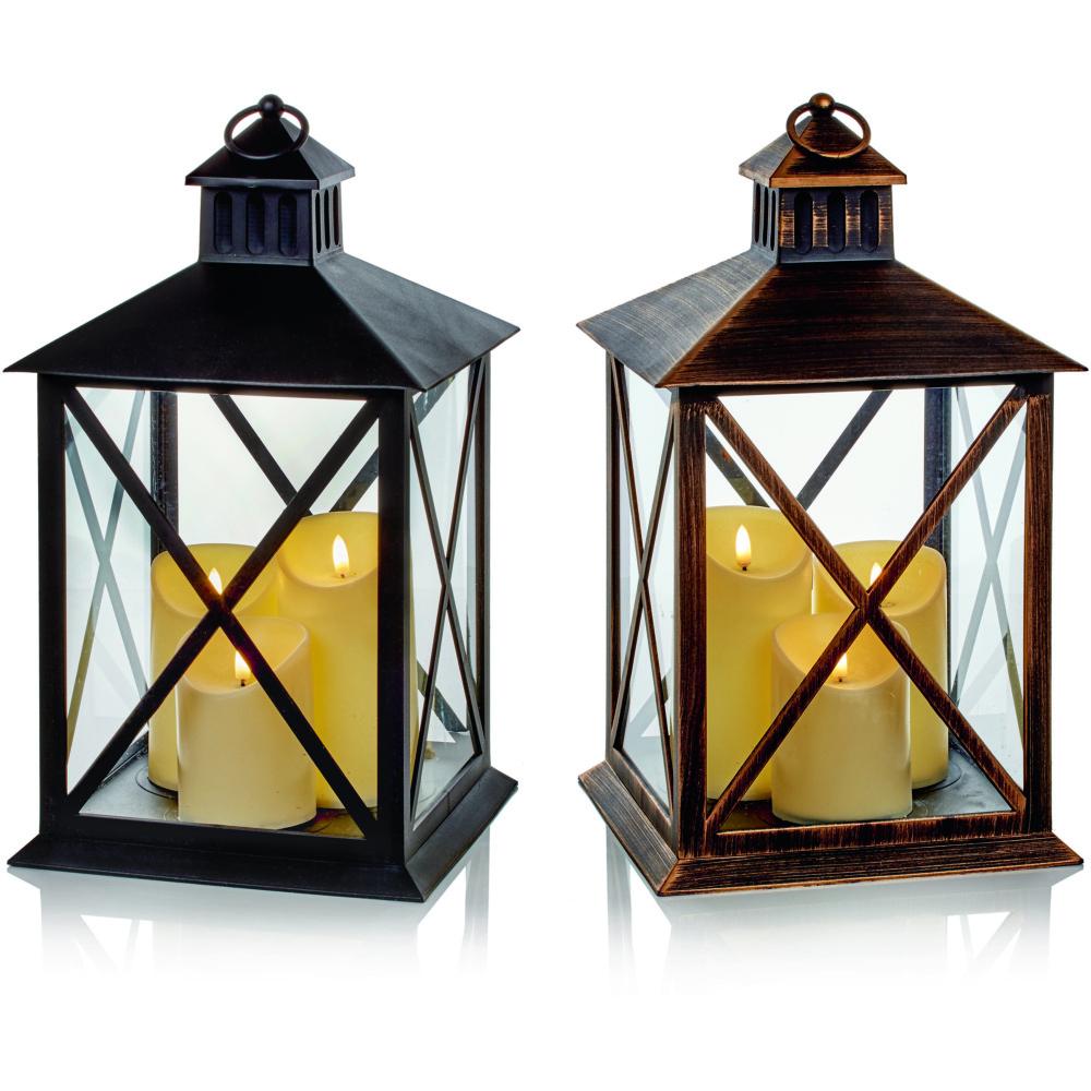 Lantern With 3 Flickabright Candles 40cm - 2 Assorted