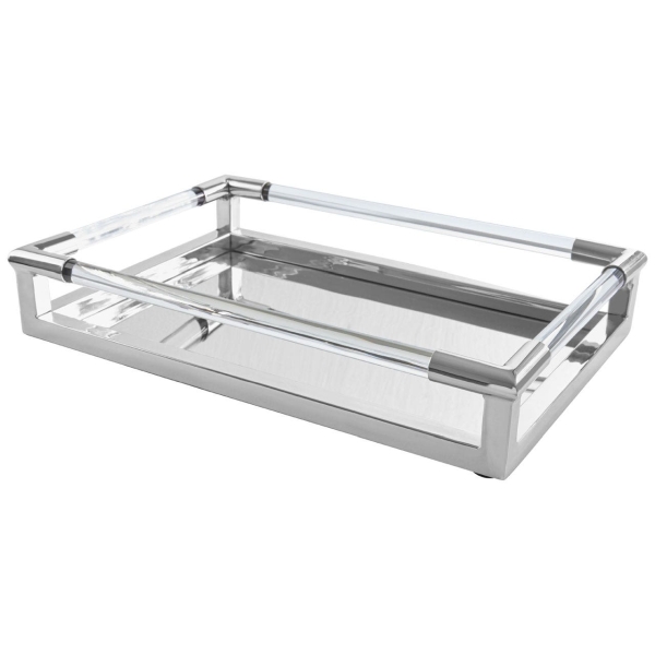 Lucita Tray - Silver Finish Steel Clear Acrylic