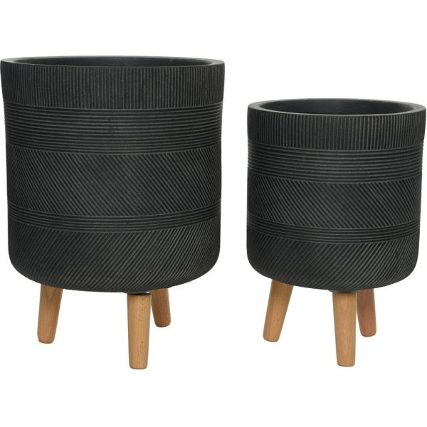 Liam Fibreclay Set Of 2 Rectangle Planters - Black