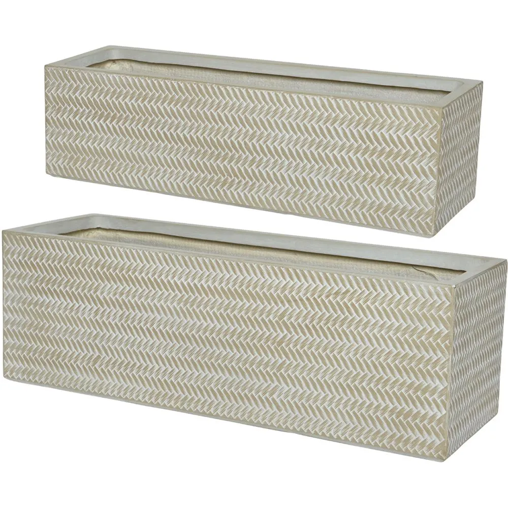 Alex Fibre Clay Set Of 2 Rectangle Planters - Soft Beige
