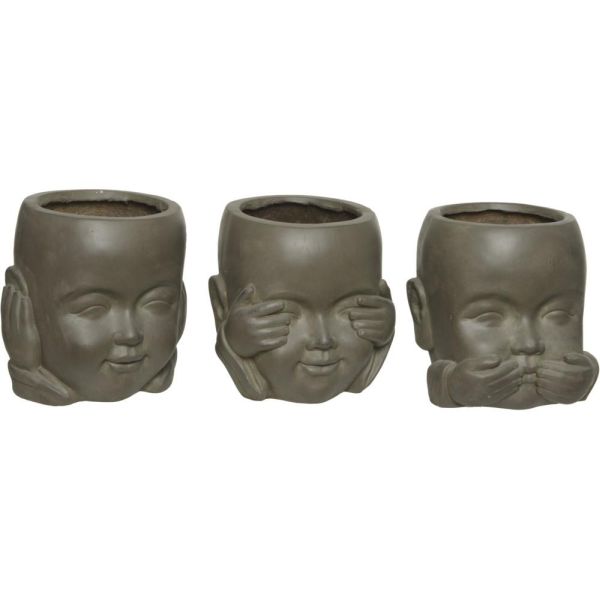Fibreclay Monk Planter 3 Assorted - Brown
