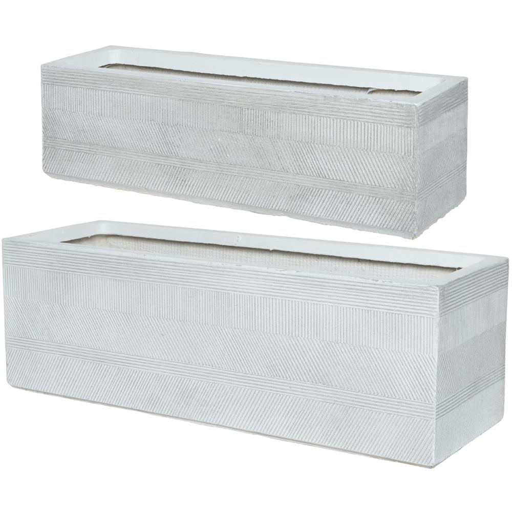 Liam Fibre Clay Set Of 2 Rectangle Planters - Off White