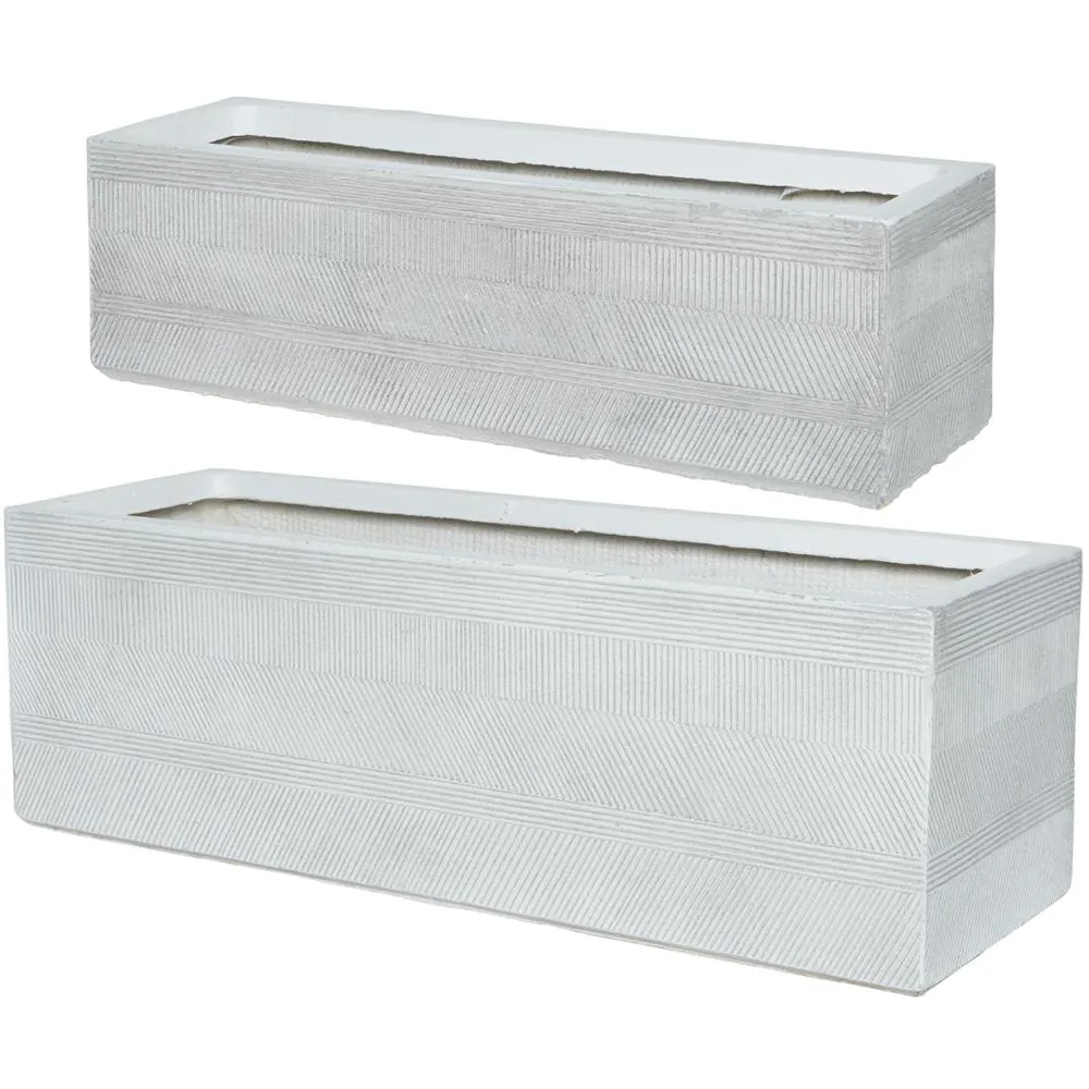 Liam Fibre Clay Set Of 2 Rectangle Planters - Off White