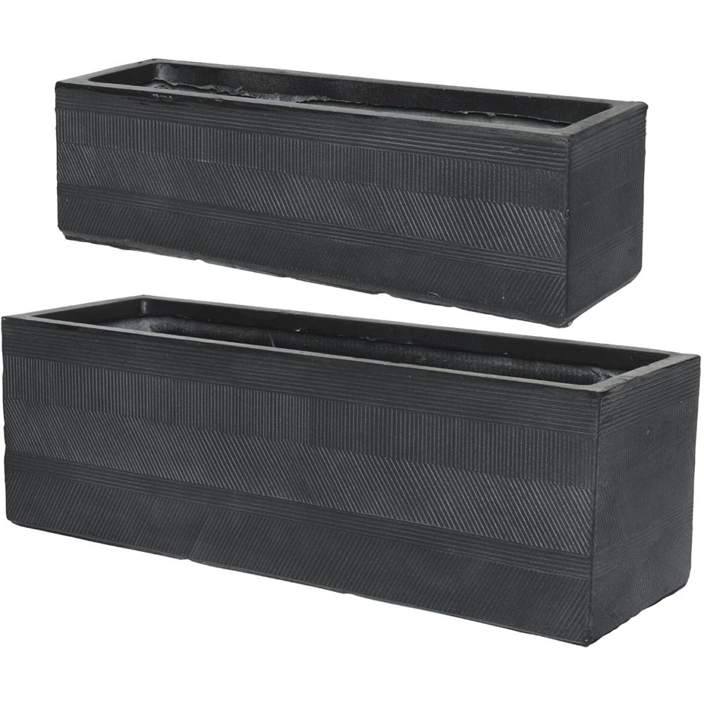 Liam Fibre Clay Set Of 2 Rectangle Planters - Black