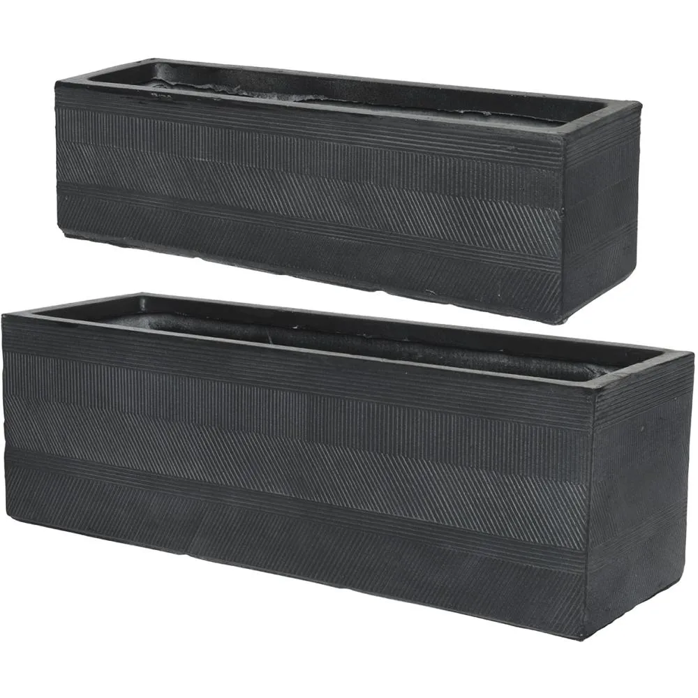 Liam Fibre Clay Set Of 2 Rectangle Planters - Black