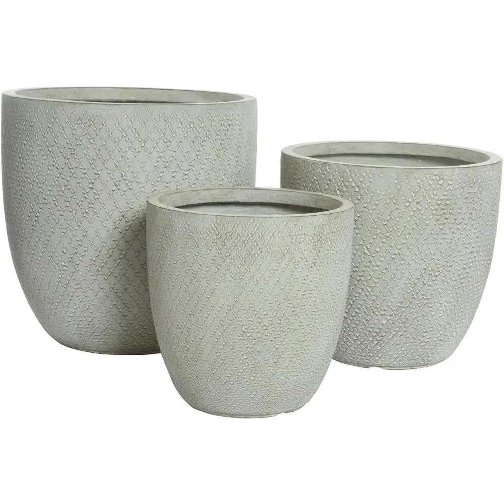 Fibre Clay Fender Set Of 3 Small Planters - Light Grey