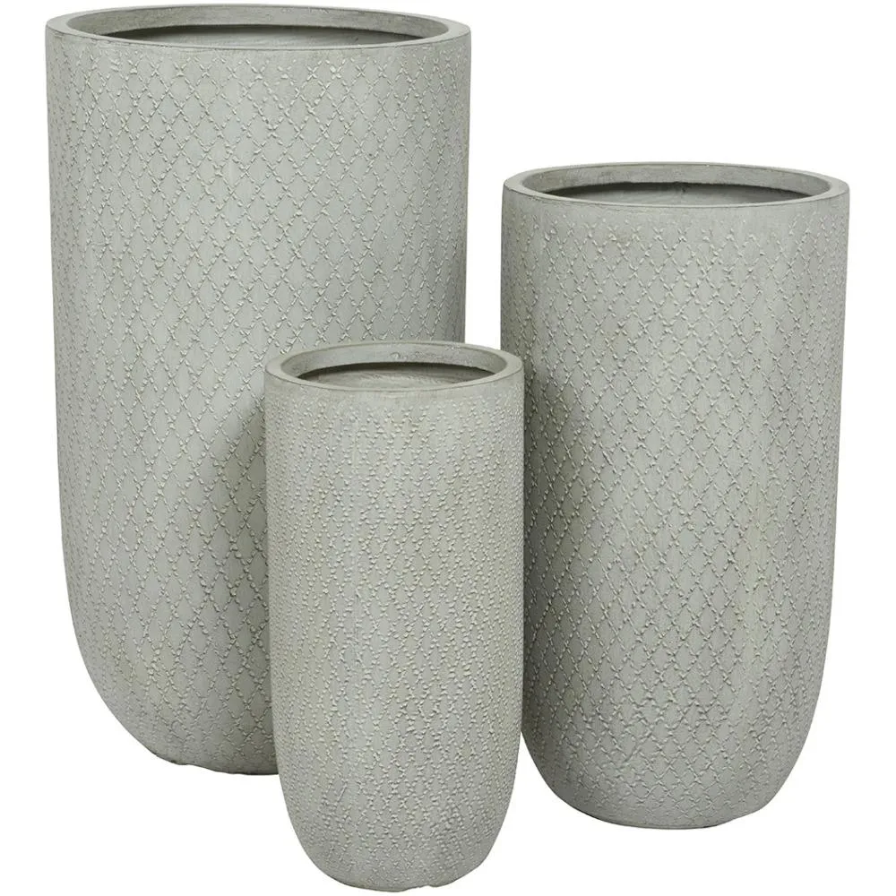 Fibre Clay Fender Set Of 3 Large Planters - Light Grey