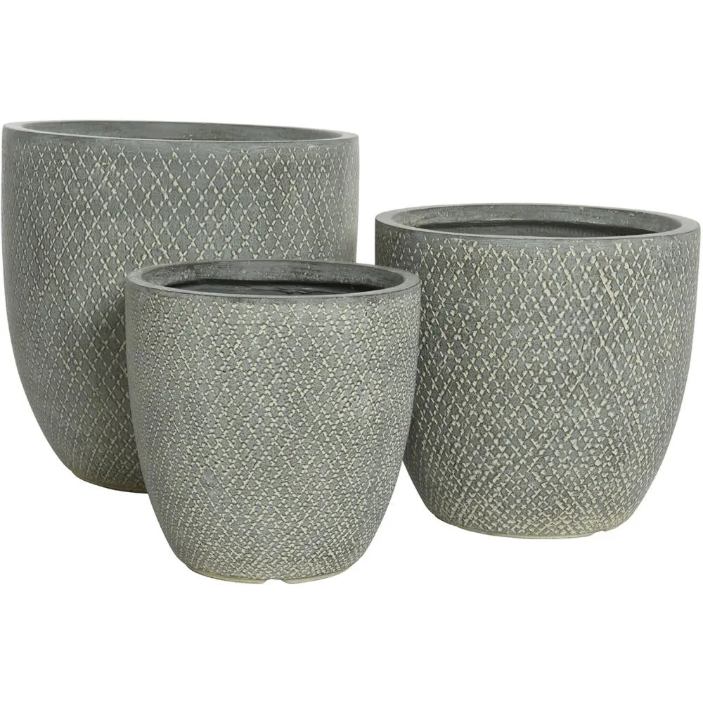 Fibre Clay Fender Set Of 3 Small Planters - Dark Grey