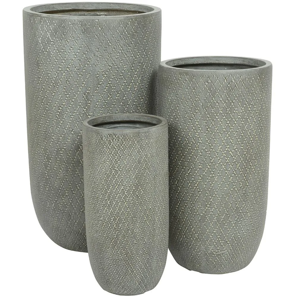 Fibre Clay Fender Set Of 3 Large Planters - Dark Grey