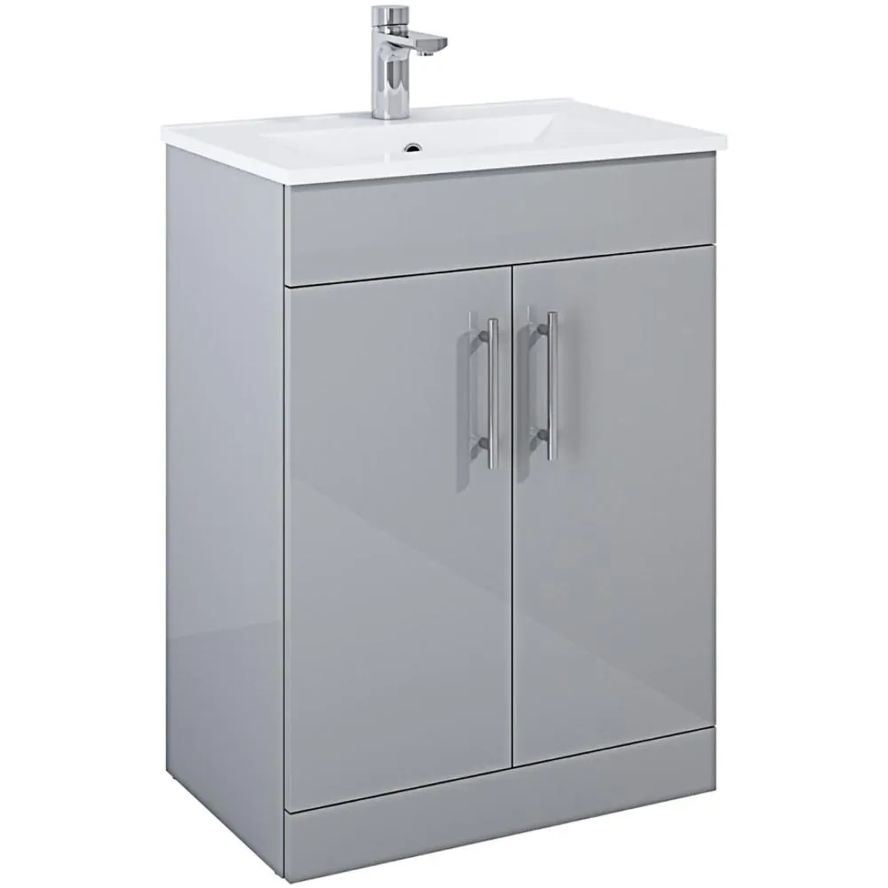 Floor Standing Vanity Unit & Washbasin Light Grey - 60cm