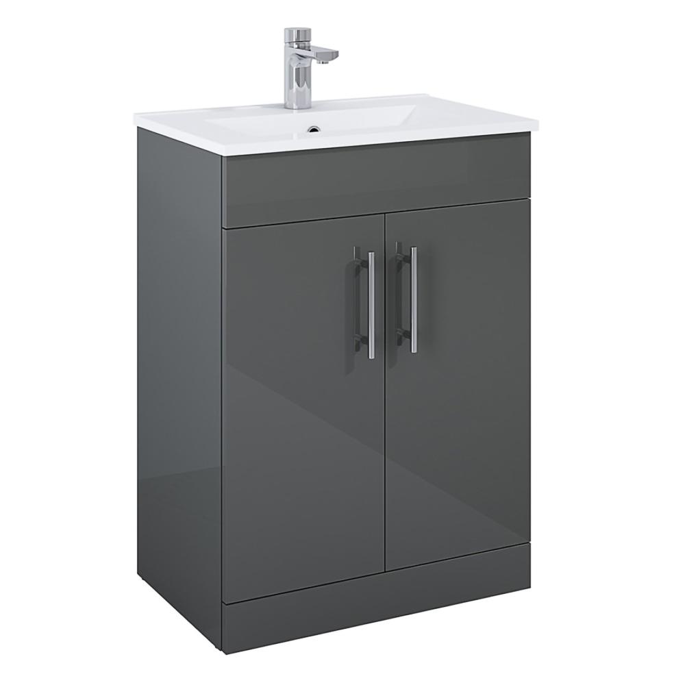 Floor Standing Vanity Unit & Washbasin Dark Grey - 60Cm