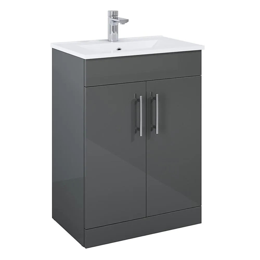 Floor Standing Vanity Unit & Washbasin Dark Grey - 60Cm