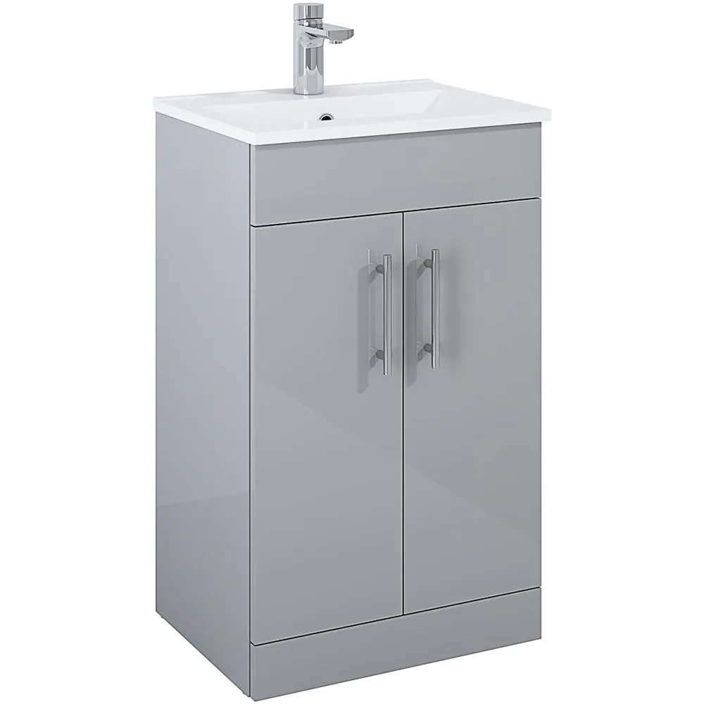 Floor Standing Vanity Unit & Washbasin Light Grey - 50cm