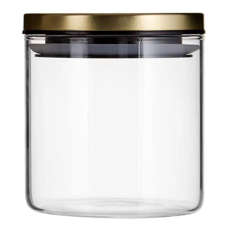 Freska 550Ml Rnd Clr Glass Storage Jar Gold Metal Lid