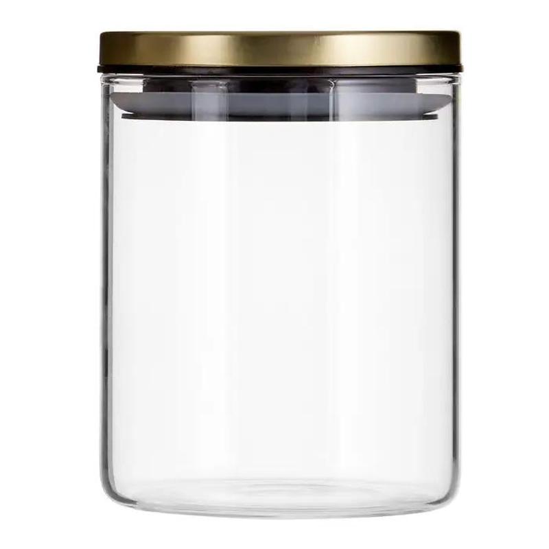Freska 700Ml Rnd Clr Glass Storage Jar Gold Metal Lid